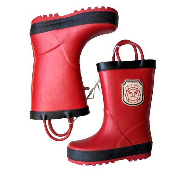 Carter's Toddler Boy Rain Boot Kids FIRE FIGHTER Rainboot Pull-On Handle Red 5,6 - Picture 1 of 6